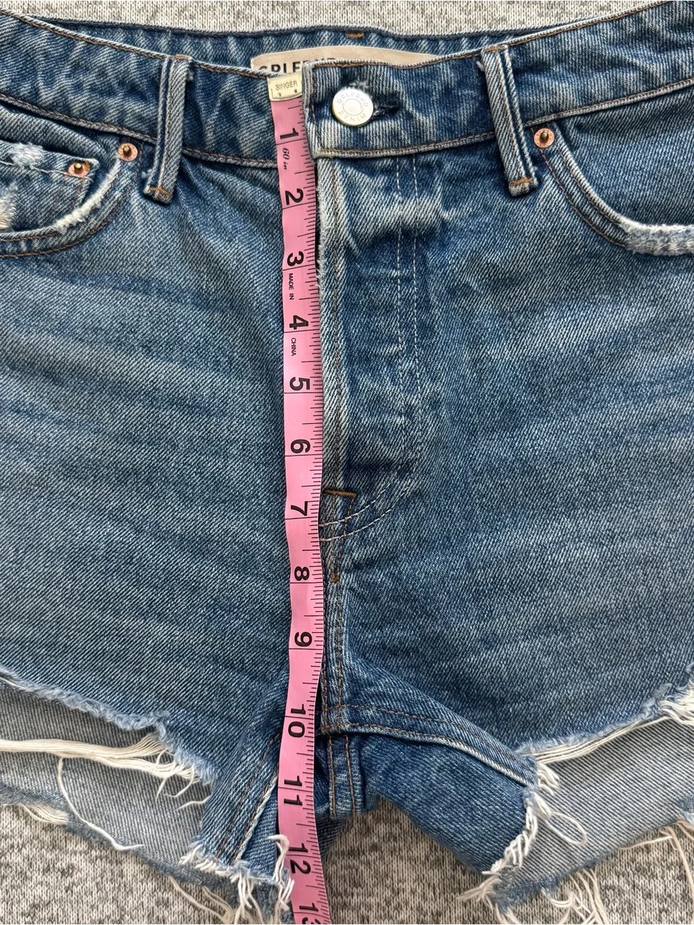 GRLFRND Raw-Hem Distressed Blue Denim Shorts